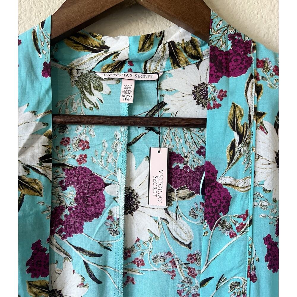 Victoria’s Secret Floral Kimono XS/S Cover Up Turquoise Beach NWT - Picture 2 of 8